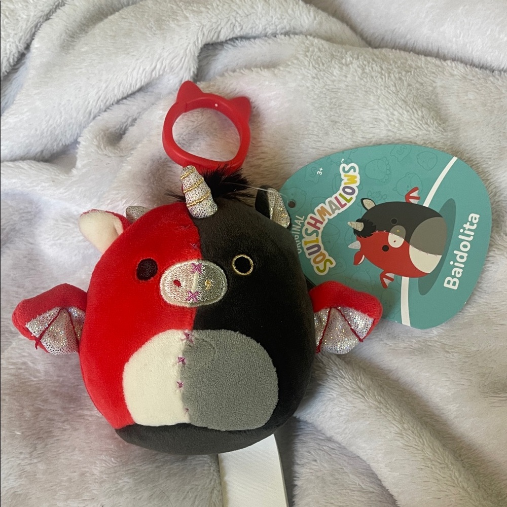 Squishmallows Red and Black Unicorn with Silver Accents baidolita keychain clip